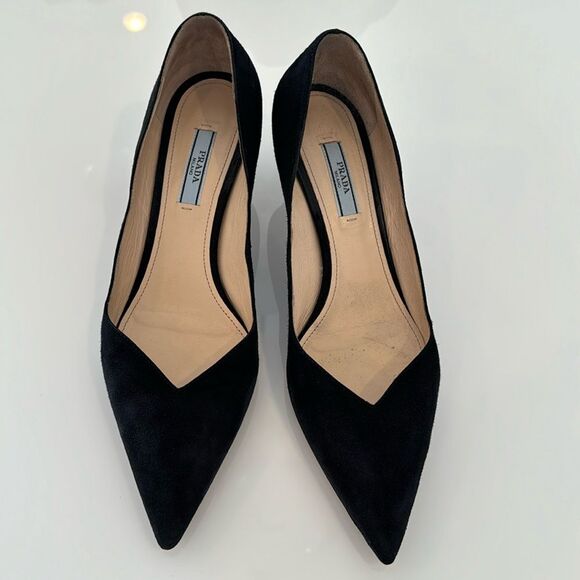 Prada Calzature Donna Black Suede D’Orsay Pointed Toe Heels Pumps Size 37 - Picture 1 of 10